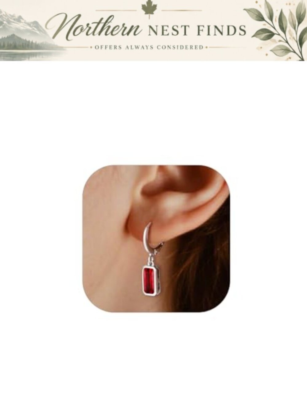Sterling Silver Birthstone Drop Earrings Baguette Crystal Huggie Hoop Dangle